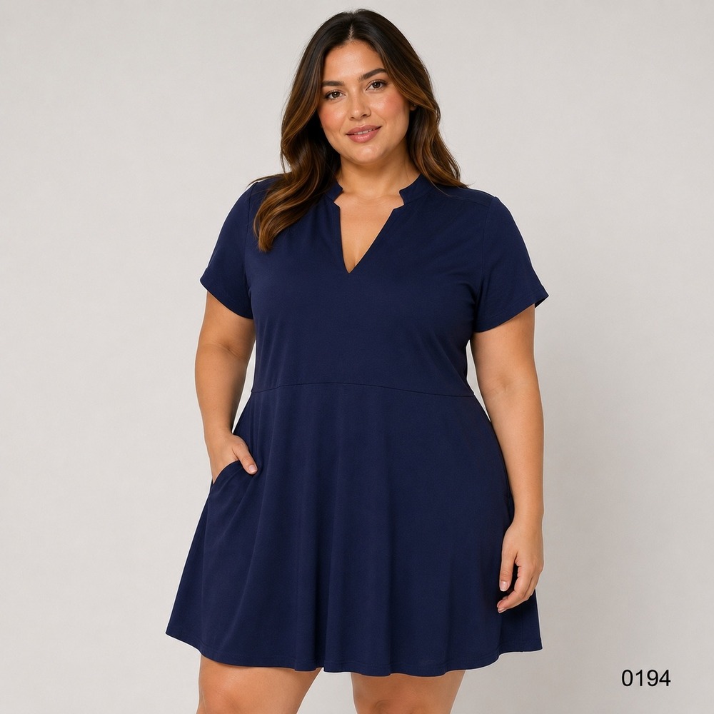 New York & Company Navy Blue Short Sleeve Fit and‎ Flare Dress XL Tall ID980006
